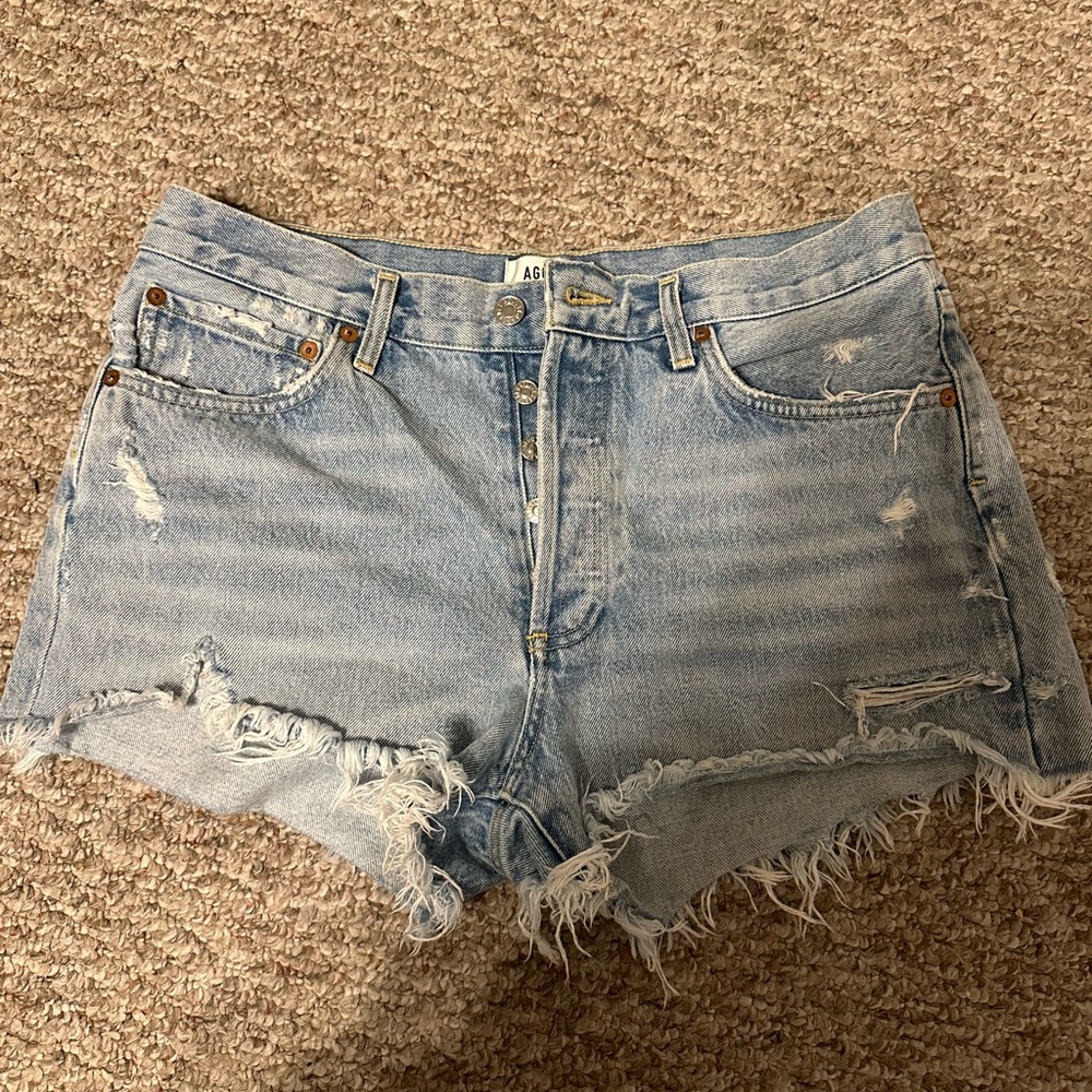 Agolde Women's Distressed Denim Shorts - Light Blue